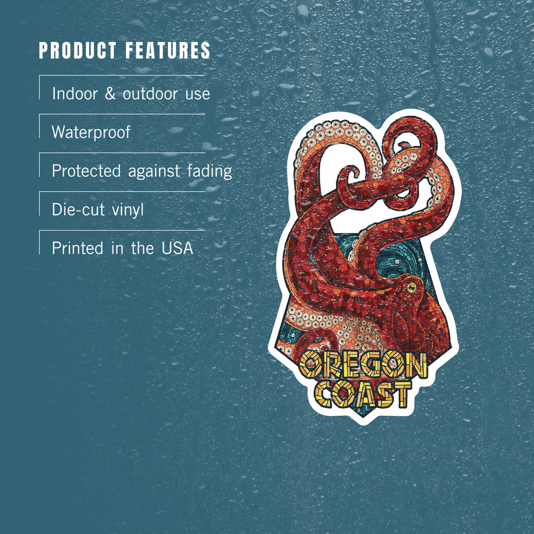 Oregon Coast, Mosaic Octopus, Contour, Lantern Press Artwork, Vinyl Sticker