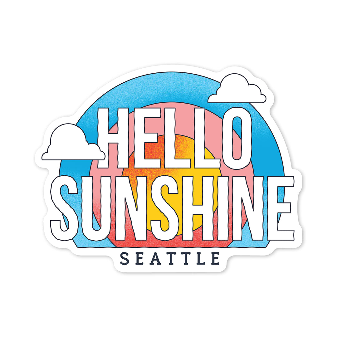Seattle, Washington, Hello Sunshine, Contour, Vinyl Sticker