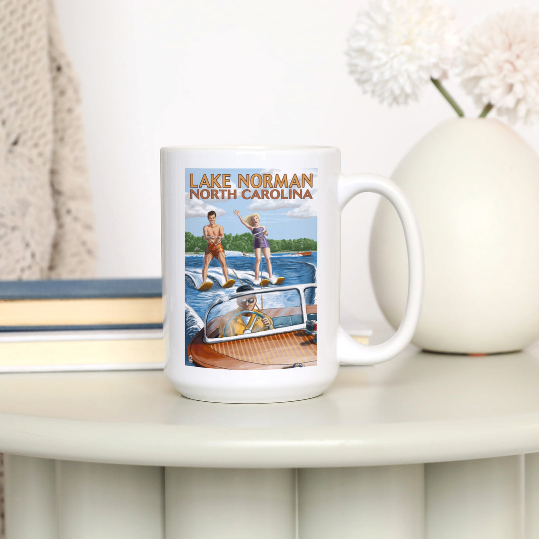 Lake Norman, North Carolina, Water Skiing, Lantern Press Artwork, Ceramic Mug