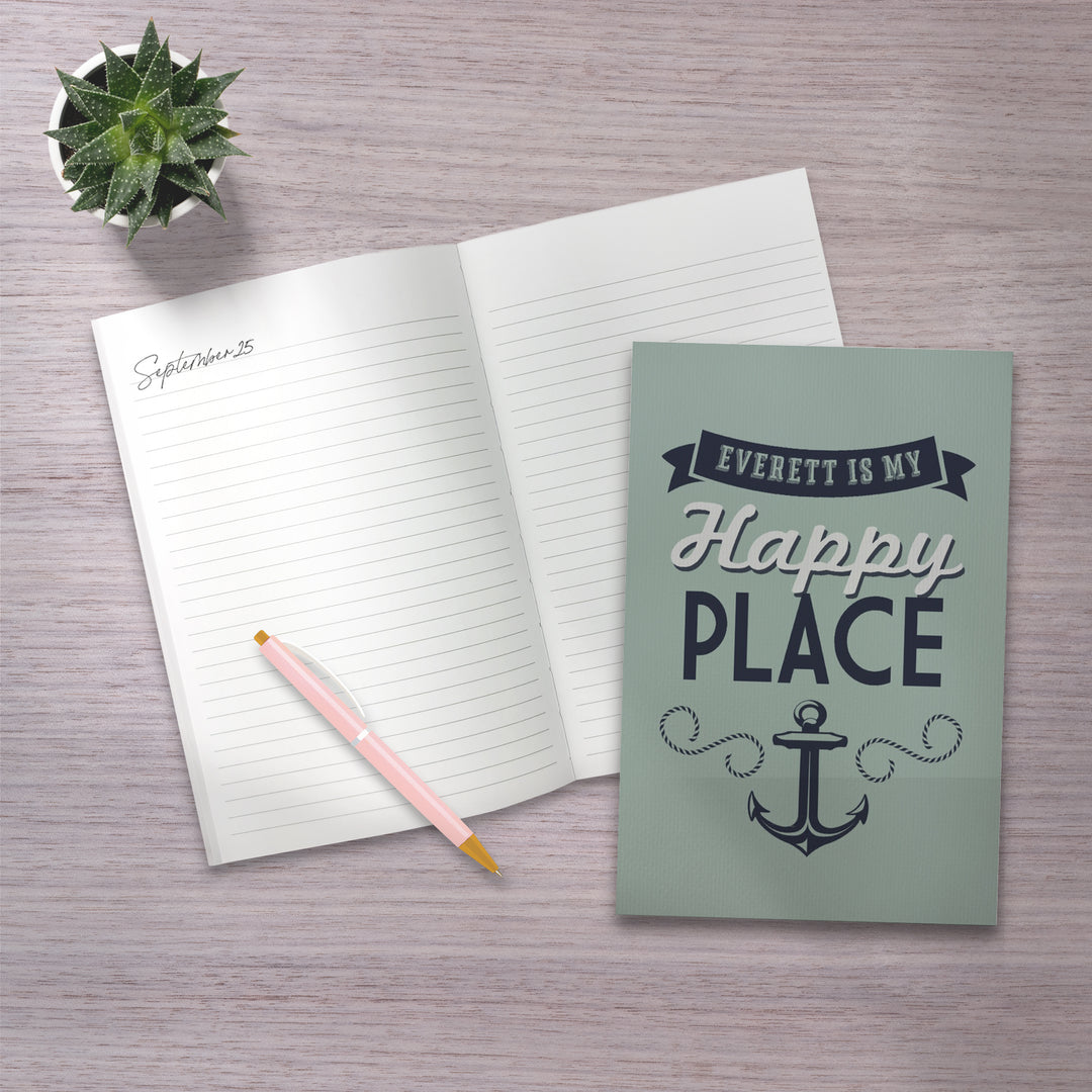 Lined 6x9 Journal, Everett, Washington, My Happy Place, Lay Flat, 193 Pages, FSC paper