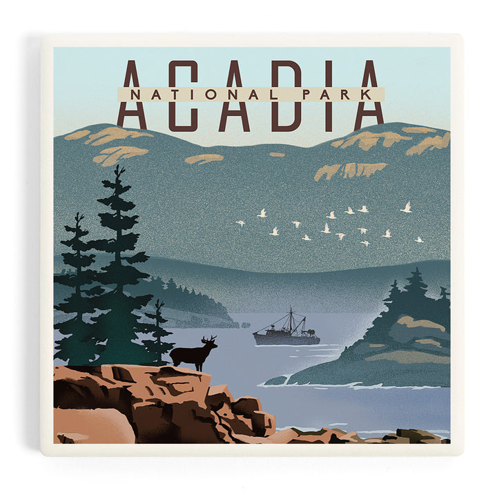 Acadia National Park, Maine, Lithograph, Coasters