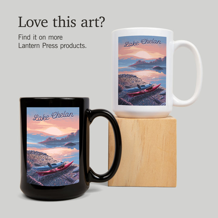 Lake Chelan, Washington, Glassy Sunrise, Kayak, Ceramic Mug
