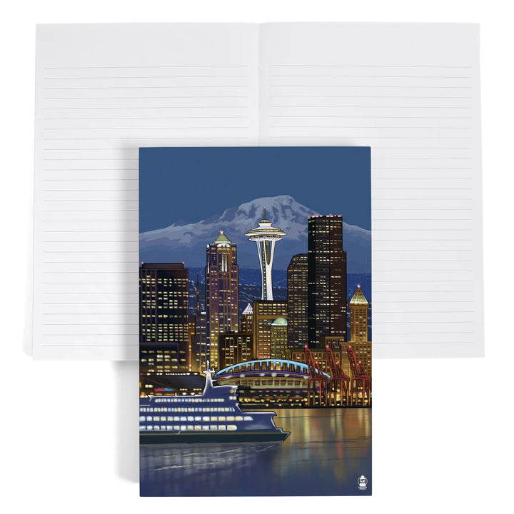 Lined 6x9 Journal, Seattle, Washington, Night Skyline, Image Only, Lay Flat, 193 Pages, FSC paper