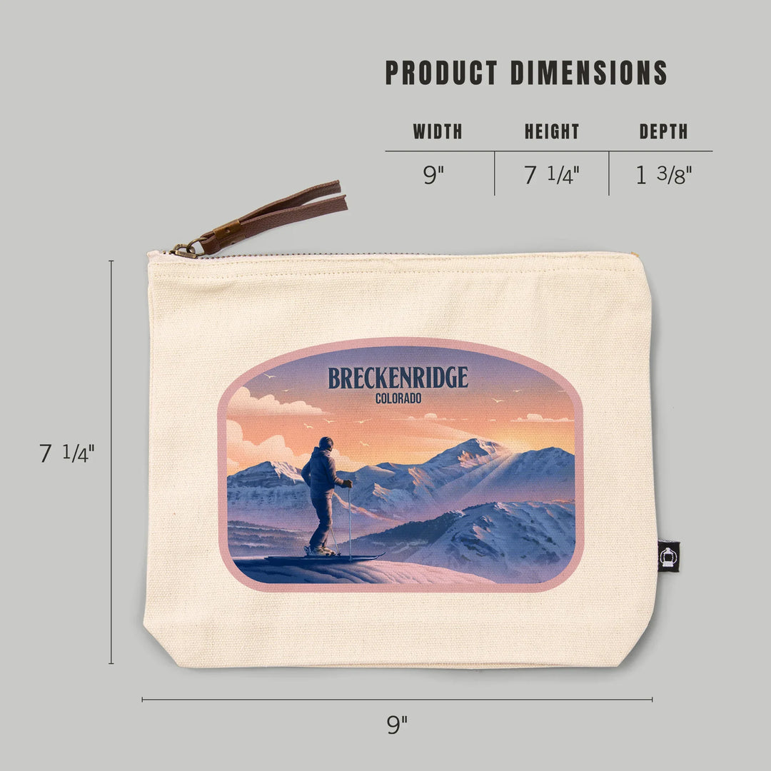 Breckenridge, Colorado, Skier at the Top, Lithograph, Organic Cotton Zipper Pouch, Go Bag