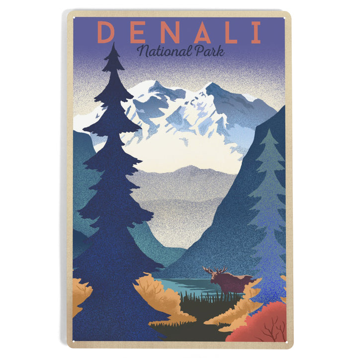 Denali National Park, Mountain Scene, Lithograph, Metal Signs