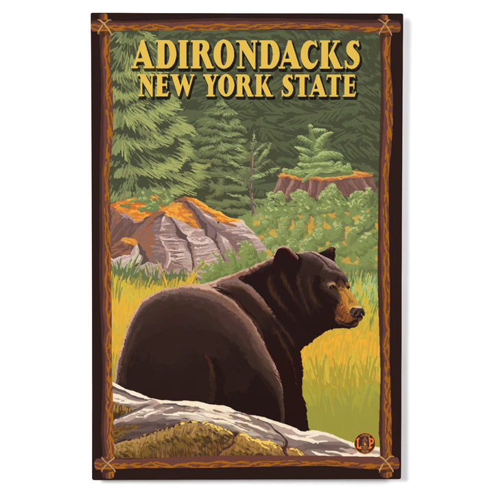 Adirondacks, New York, Black Bear in Forest, Lantern Press Artwork, Wood Signs and Postcards