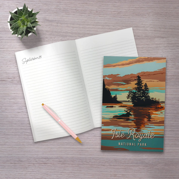 Lined 6x9 Journal, Isle Royale National Park, Michigan, Painterly National Park Series, Lay Flat, 193 Pages, FSC paper