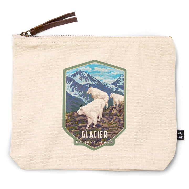 Glacier National Park, Montana, Goat Family, Organic Cotton Zipper Pouch, Go Bag