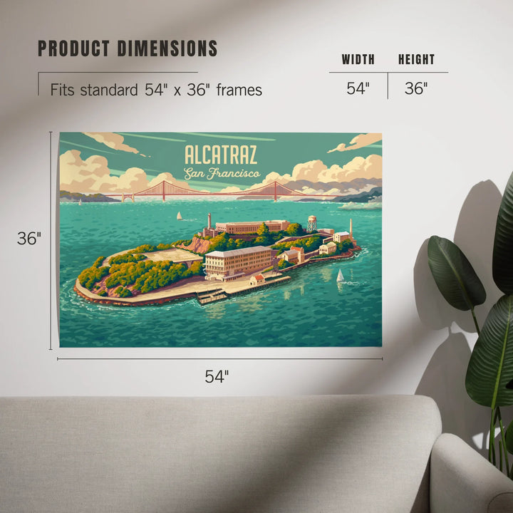 San Francisco, California, Alcatraz with Golden Gate Bridge, Painterly, Art & Giclee Prints