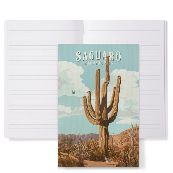 Lined 6x9 Journal, Saguaro National Park, Arizona, Painterly National Park Series, Lay Flat, 193 Pages, FSC paper