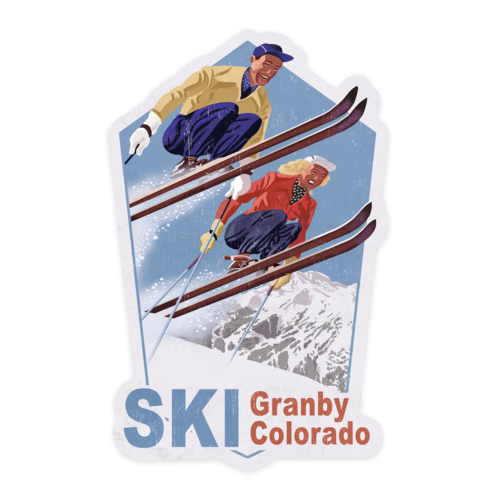 Granby, Colorado, Ski, Vintage Skiers, Contour, Vinyl Sticker