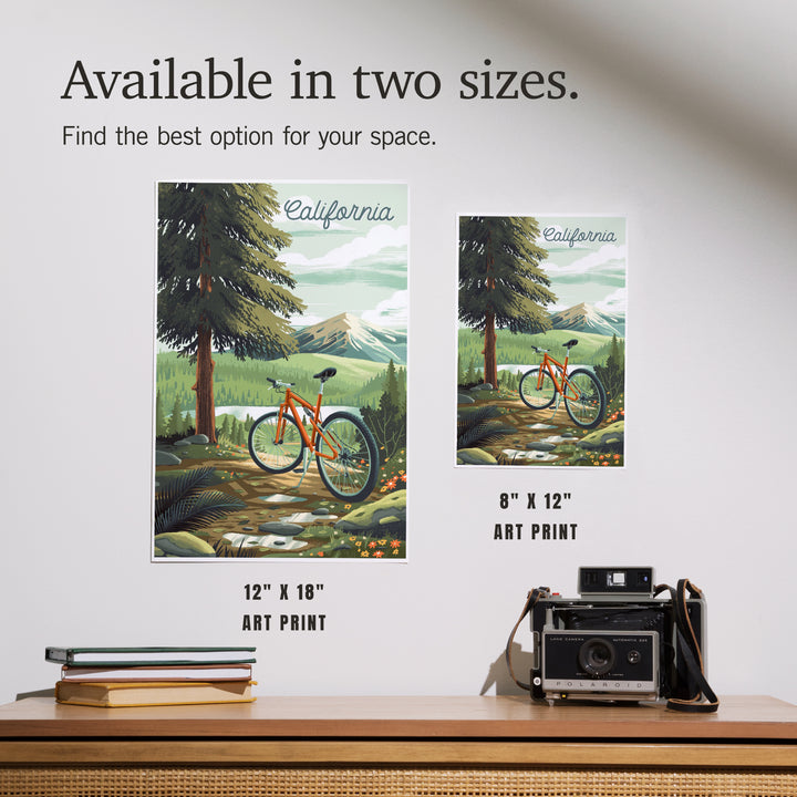 California, Off To Wonder, Cycling with Mountains, Art & Giclee Prints