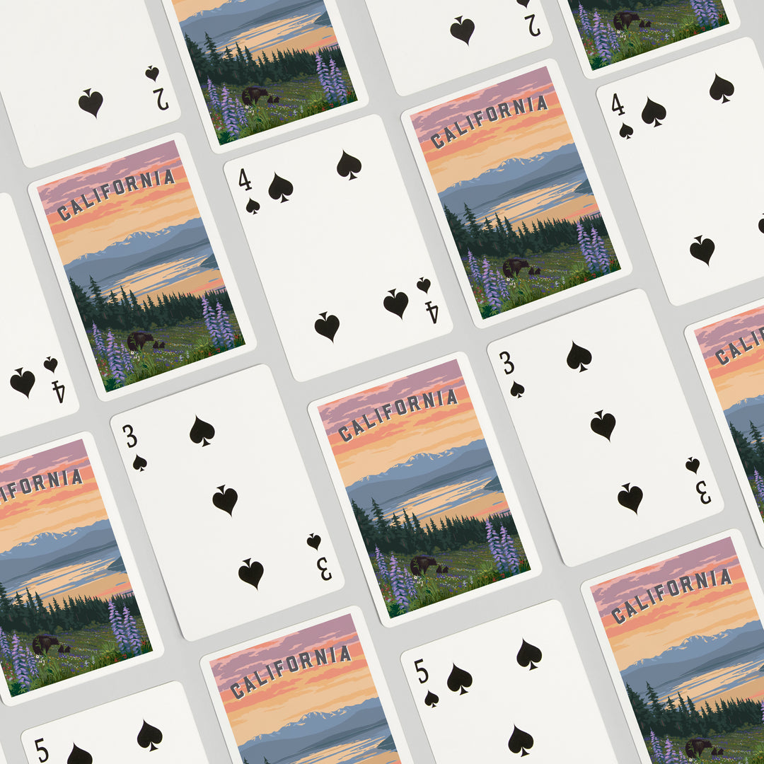 Playing Cards, California Bear and Spring Flowers, 52 Card Deck with Jokers in Box, Unique Art