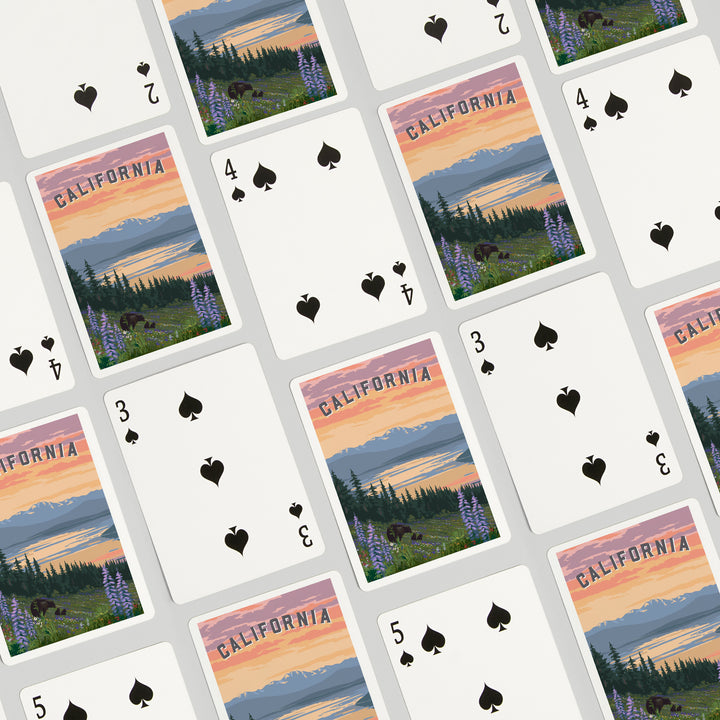 Playing Cards, California Bear and Spring Flowers, 52 Card Deck with Jokers in Box, Unique Art