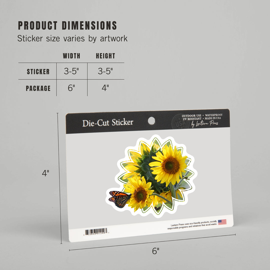 Sunflowers, Butterfly, Contour, Photography, Vinyl Sticker