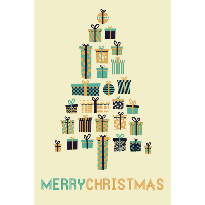 Gifts Tree, Retro Christmas, Lantern Press Artwork, Stretched Canvas