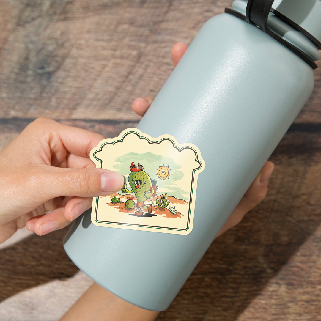 Vintage Mascot, Hiking Prickly Pear, Vinyl Sticker