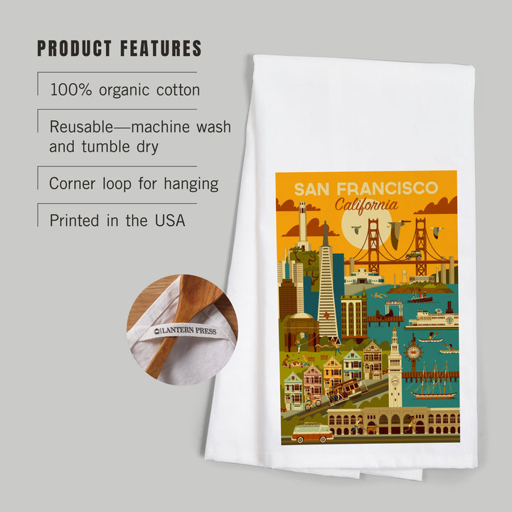 San Francisco, California, Geometric, Organic Cotton Kitchen Tea Towels