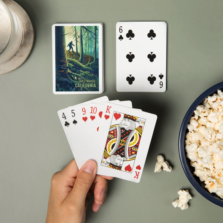 Playing Cards, Fort Bragg, California, Wanderer, Bigfoot in Forest, 52 Card Deck with Jokers in Box, Unique Art