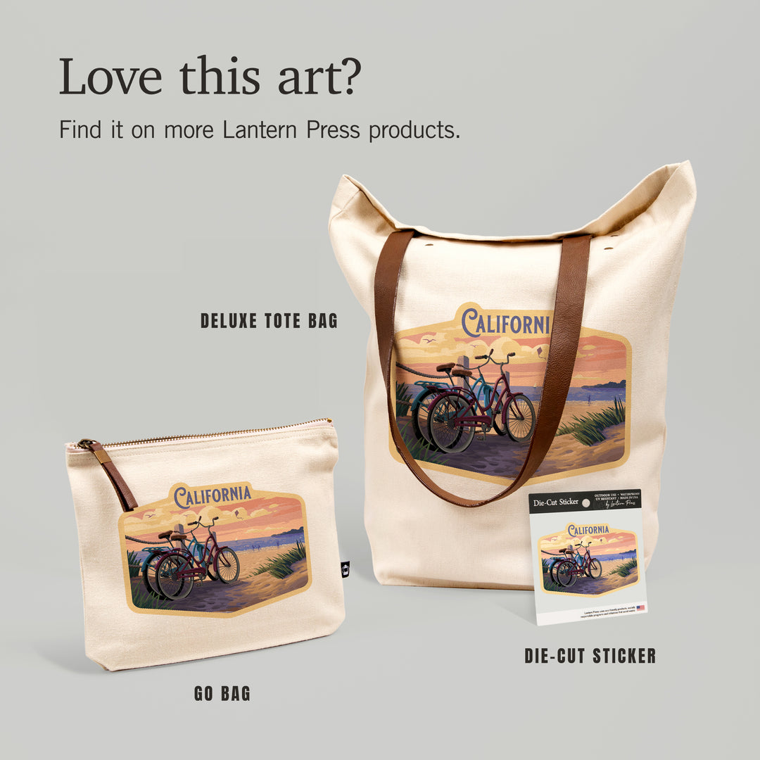 California, Painterly, The Beach Is Calling, Beach Bikes, Contour, Vinyl Sticker - Lantern Press