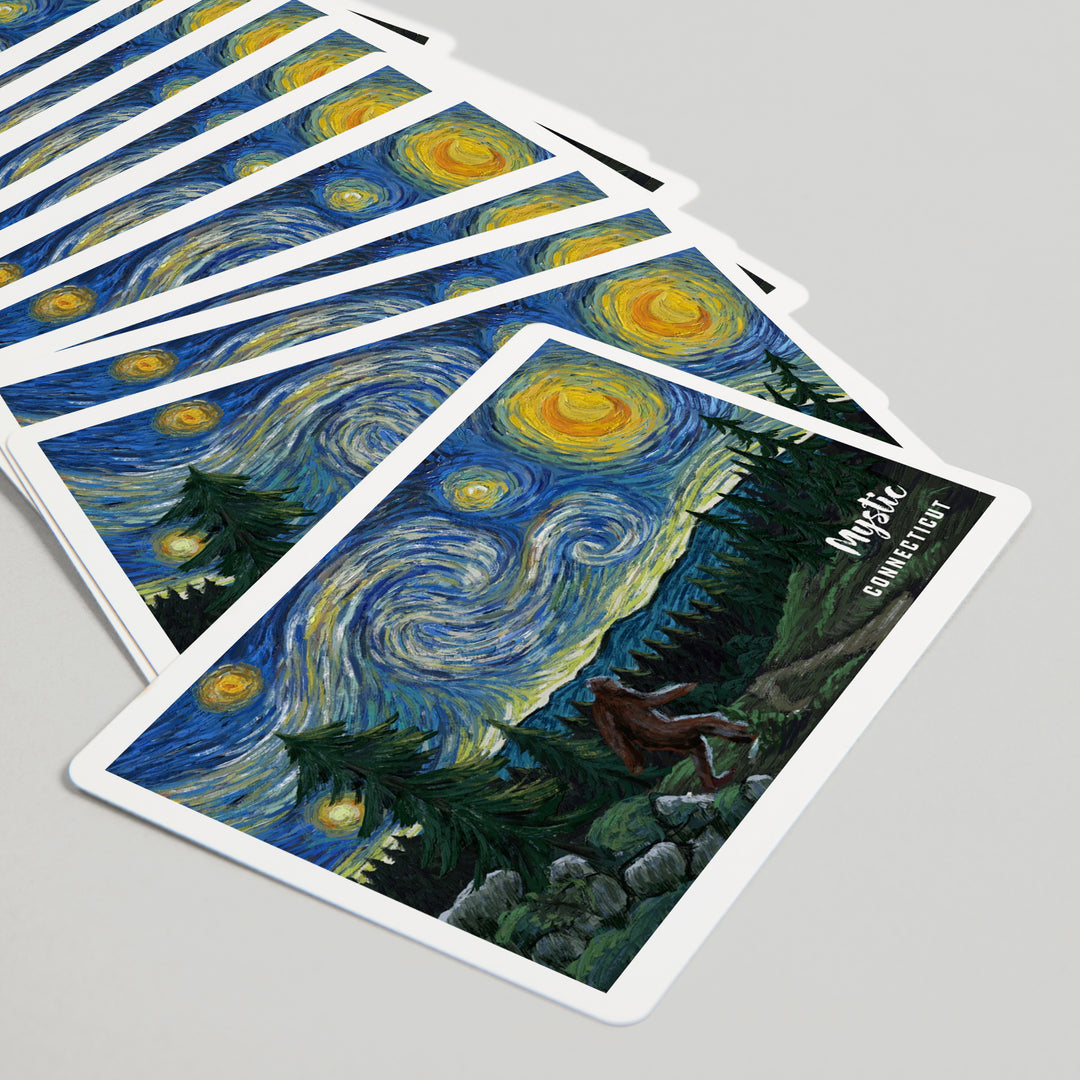 Playing Cards, Mystic, Connecticut, Starry Night, Bigfoot, 52 Card Deck with Jokers in Box, Unique Art