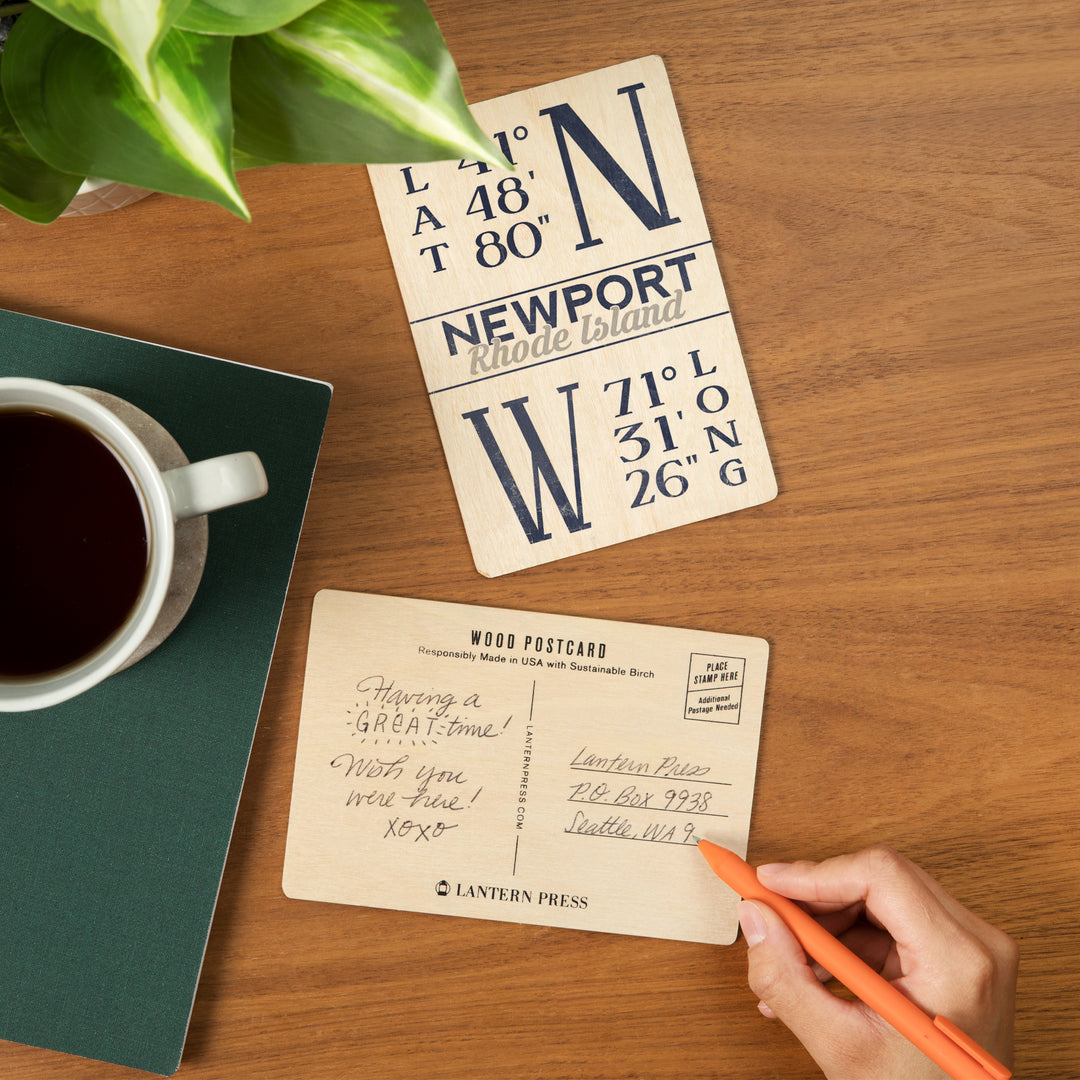 Newport, Rhode Island, Latitude and Longitude, Wood Sign and Postcards