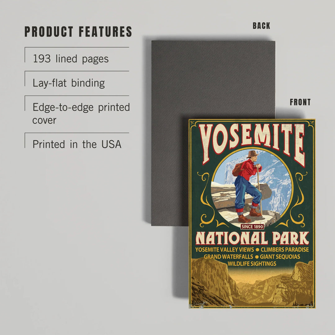 Lined 6x9 Journal, Yosemite National Park, California, Half Dome Vintage Sign, Lay Flat, 193 Pages, FSC paper