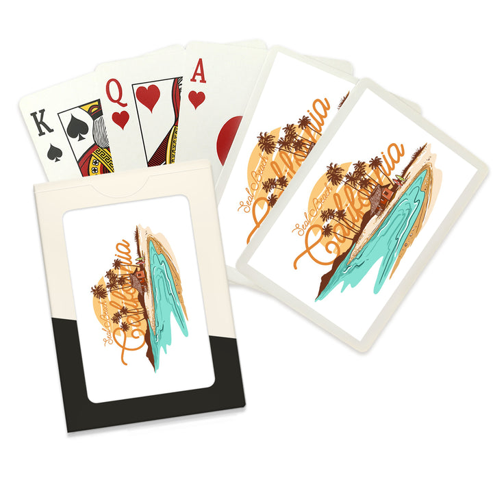Playing Cards, Seal Beach, California, Beach Scene Line Drawing, 52 Card Deck with Jokers in Box, Unique Art