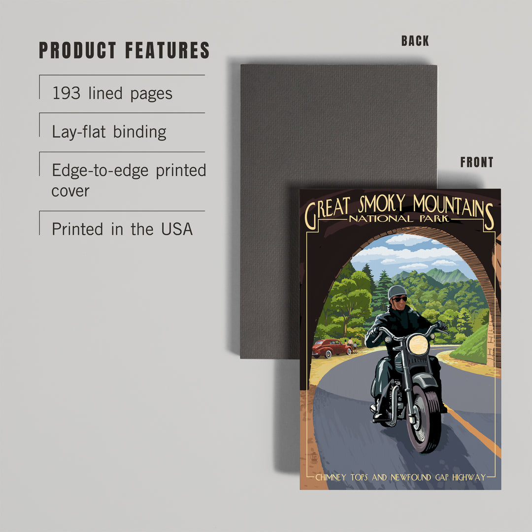 Lined 6x9 Journal, Motorcycle and Tunnel, Great Smoky Mountains National Park, TN, Lay Flat, 193 Pages, FSC paper
