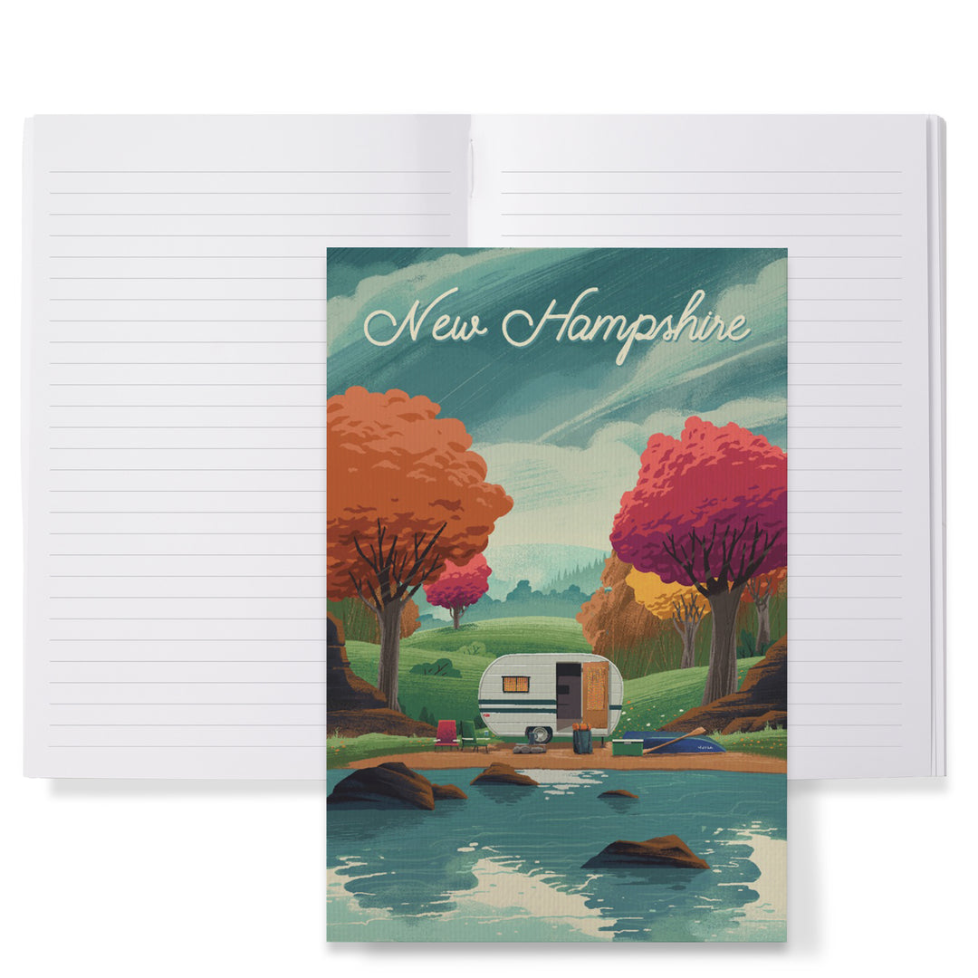 Lined 6x9 Journal, New Hampshire, Outdoor Activity, At Home Anywhere, Camper in Fall Colors, Lay Flat, 193 Pages, FSC paper