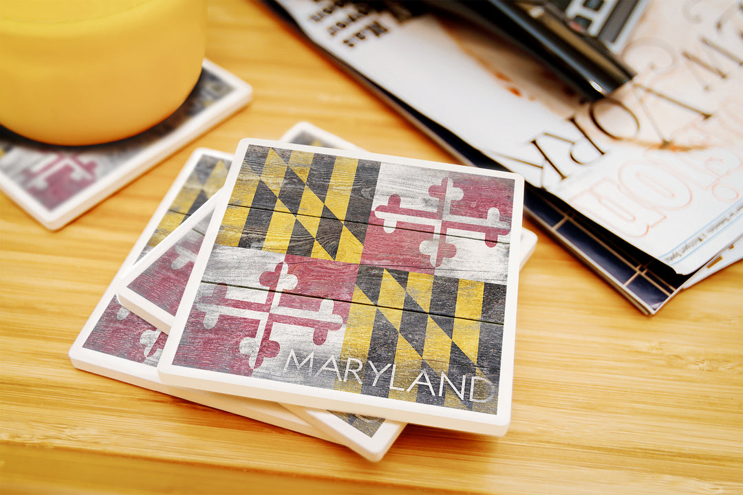 Rustic Maryland State Flag, Coaster Set