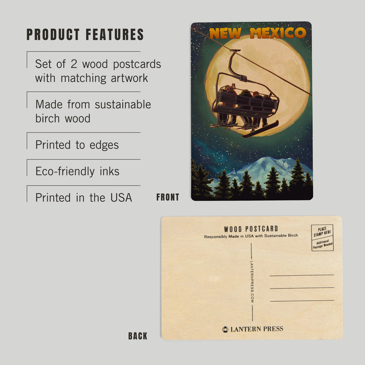 New Mexico Ski Lift, Full Moon Snowboarder, Wood Sign and Postcards