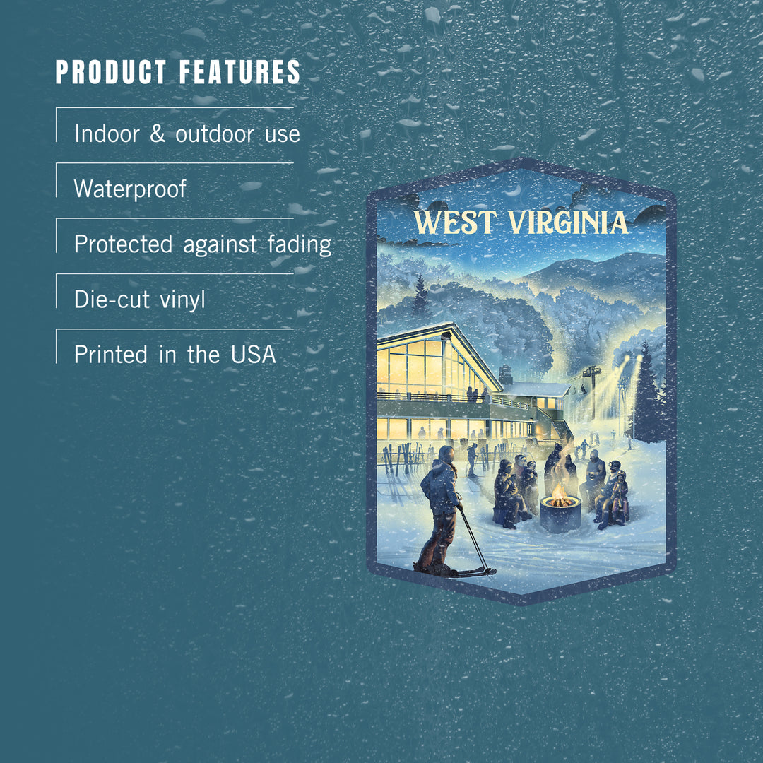 West Virginia, Lithograph, Snow Lodge, Vinyl Sticker