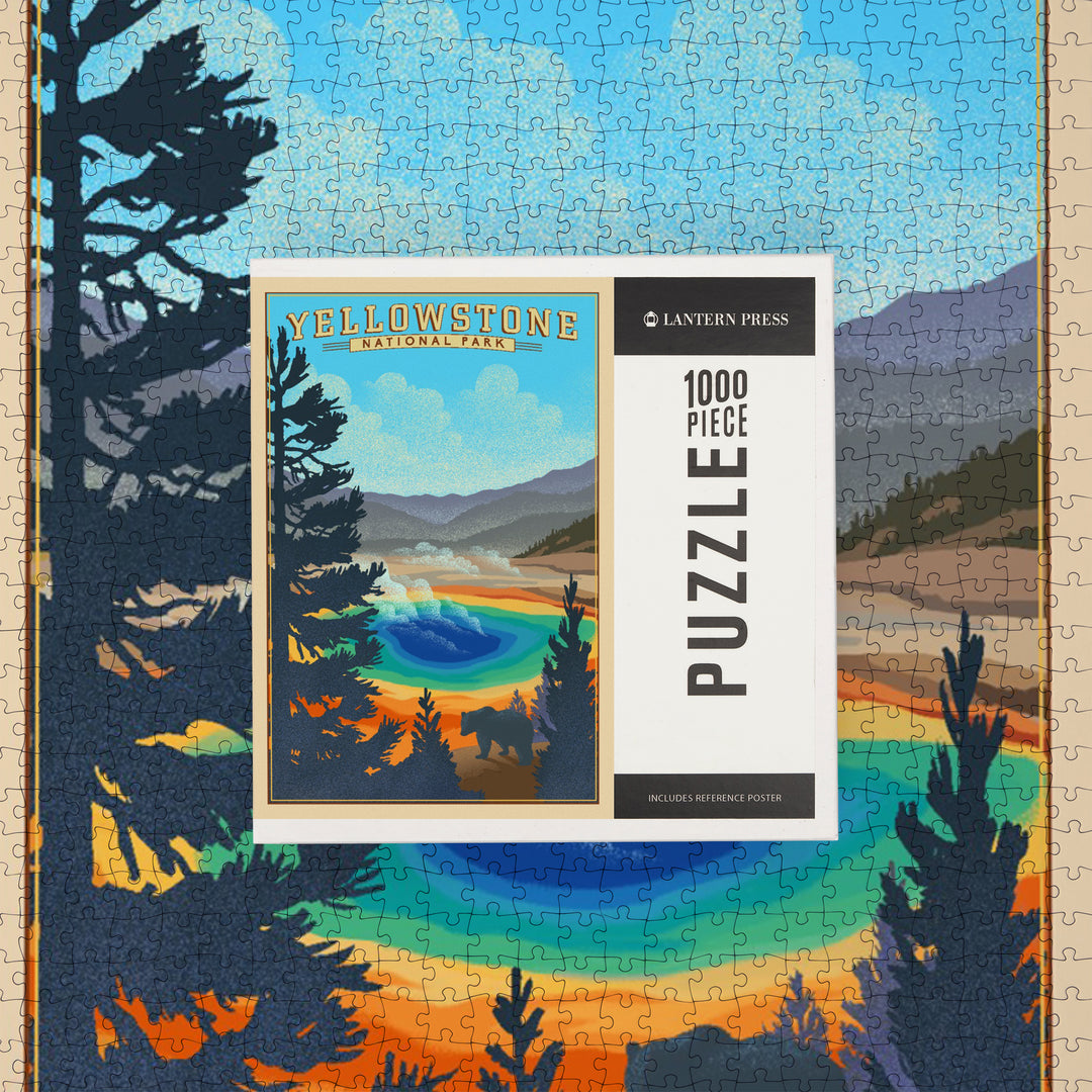 Yellowstone National Park, Wyoming, Grand Prismatic Spring, Lithograph, 1000 Piece Jigsaw Puzzle