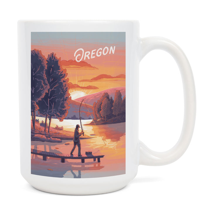 Oregon, This is Living, Fishing with Hills, Ceramic Mug