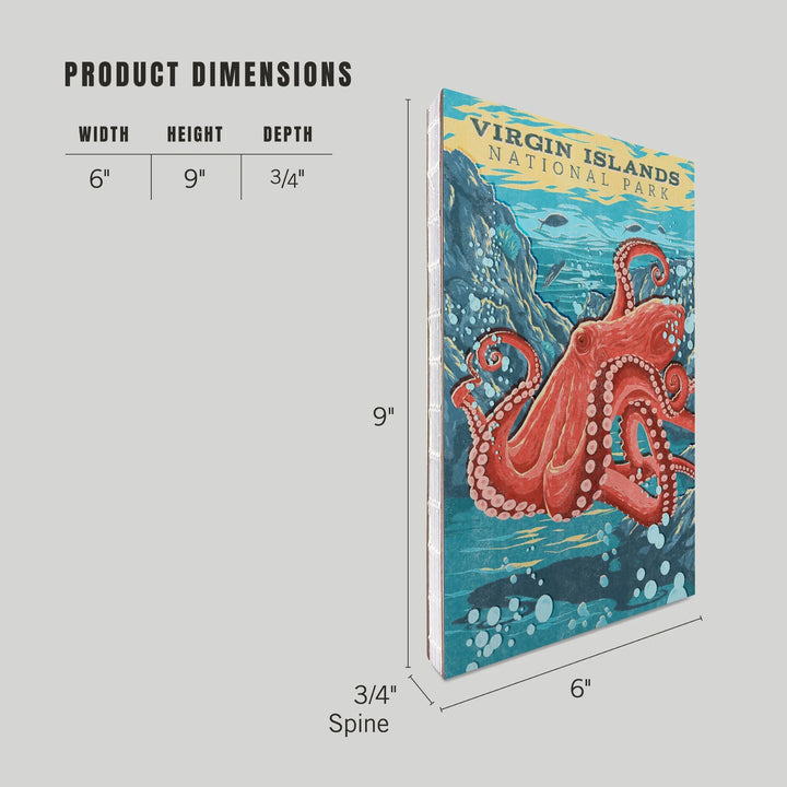 Lined 6x9 Journal, Virgin Islands National Park, Vintage Press, Octopus, Lay Flat, 193 Pages, FSC paper