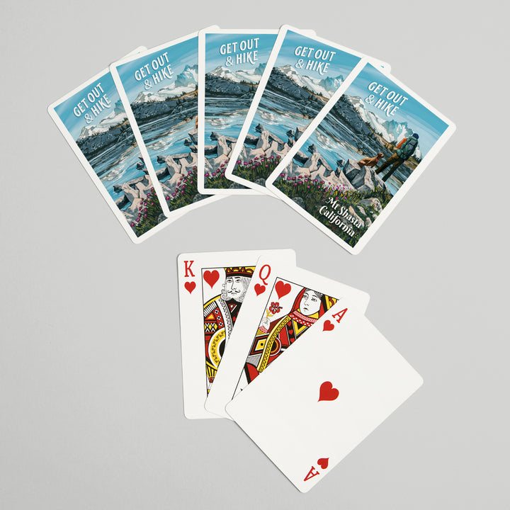 Playing Cards, Mt Shasta, California, Get Out and Hike, 52 Card Deck with Jokers in Box, Unique Art