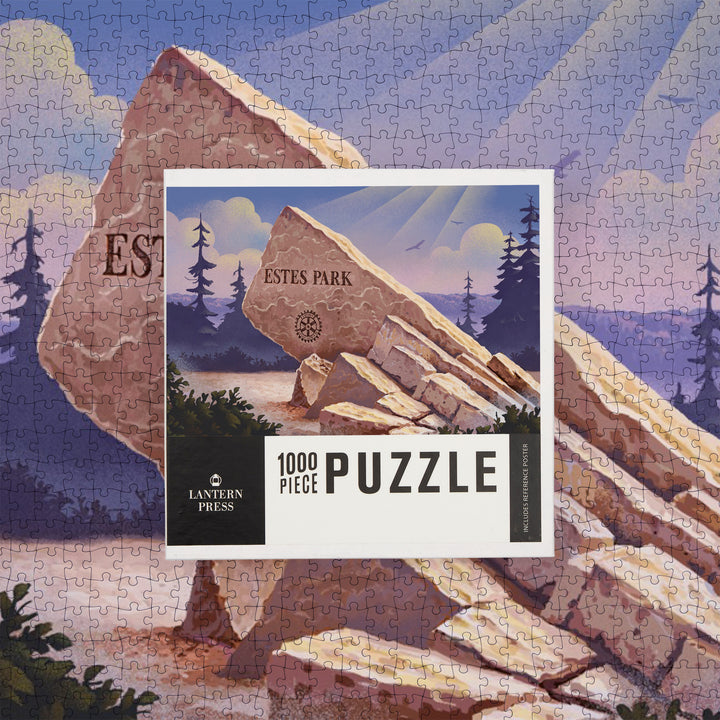 Colorado, Estes Park Sign, Lithograph, 1000 Piece Jigsaw Puzzle