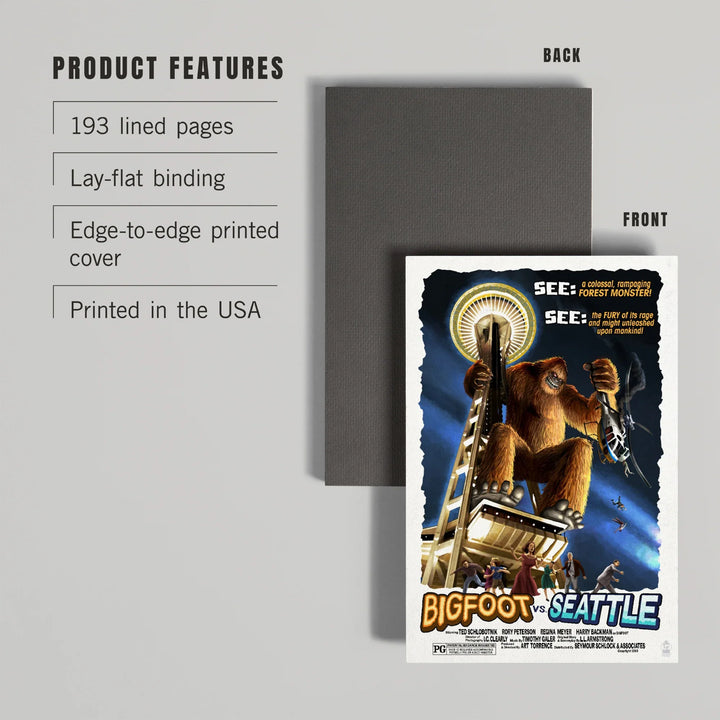 Lined 6x9 Journal, Seattle, Washington, Bigfoot vs Seattle, Lay Flat, 193 Pages, FSC paper