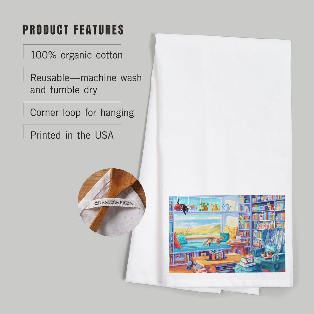 Literary Beach Cats, Organic Cotton Kitchen Tea Towels