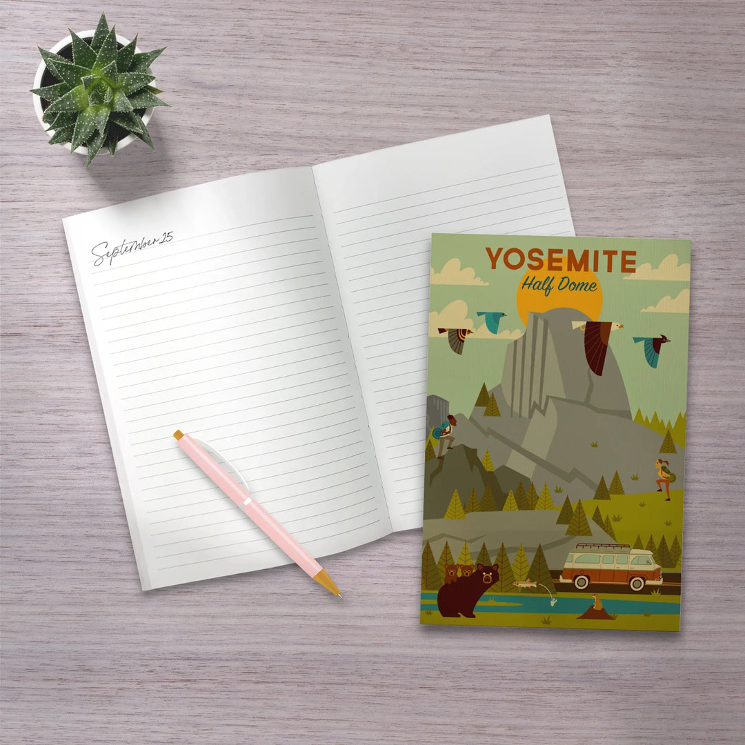 Lined 6x9 Journal, Yosemite National Park, California, Half Dome, Geometric National Park Series, Lay Flat, 193 Pages, FSC paper