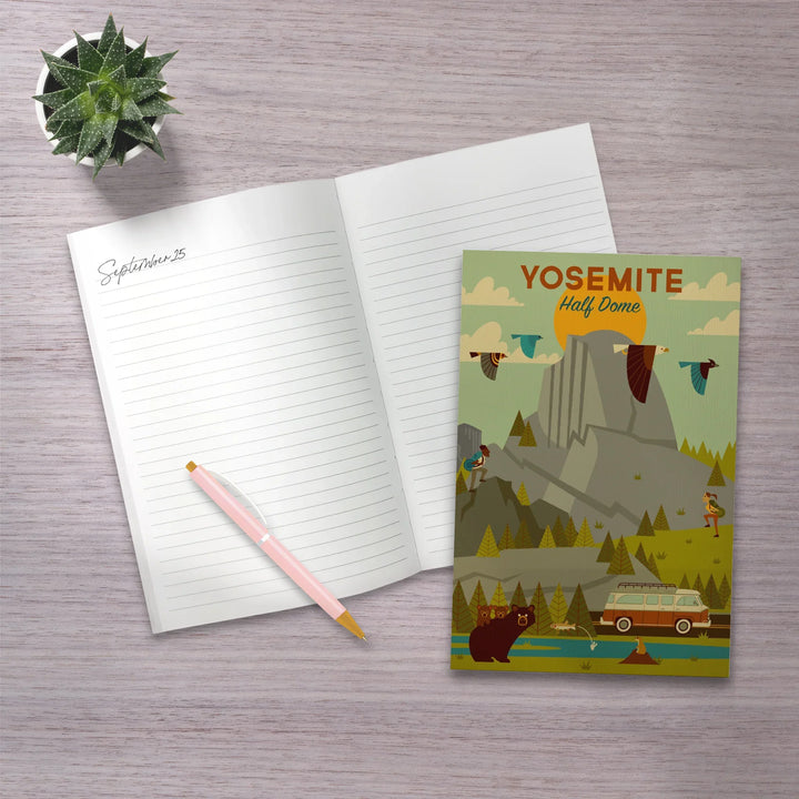 Lined 6x9 Journal, Yosemite National Park, California, Half Dome, Geometric National Park Series, Lay Flat, 193 Pages, FSC paper