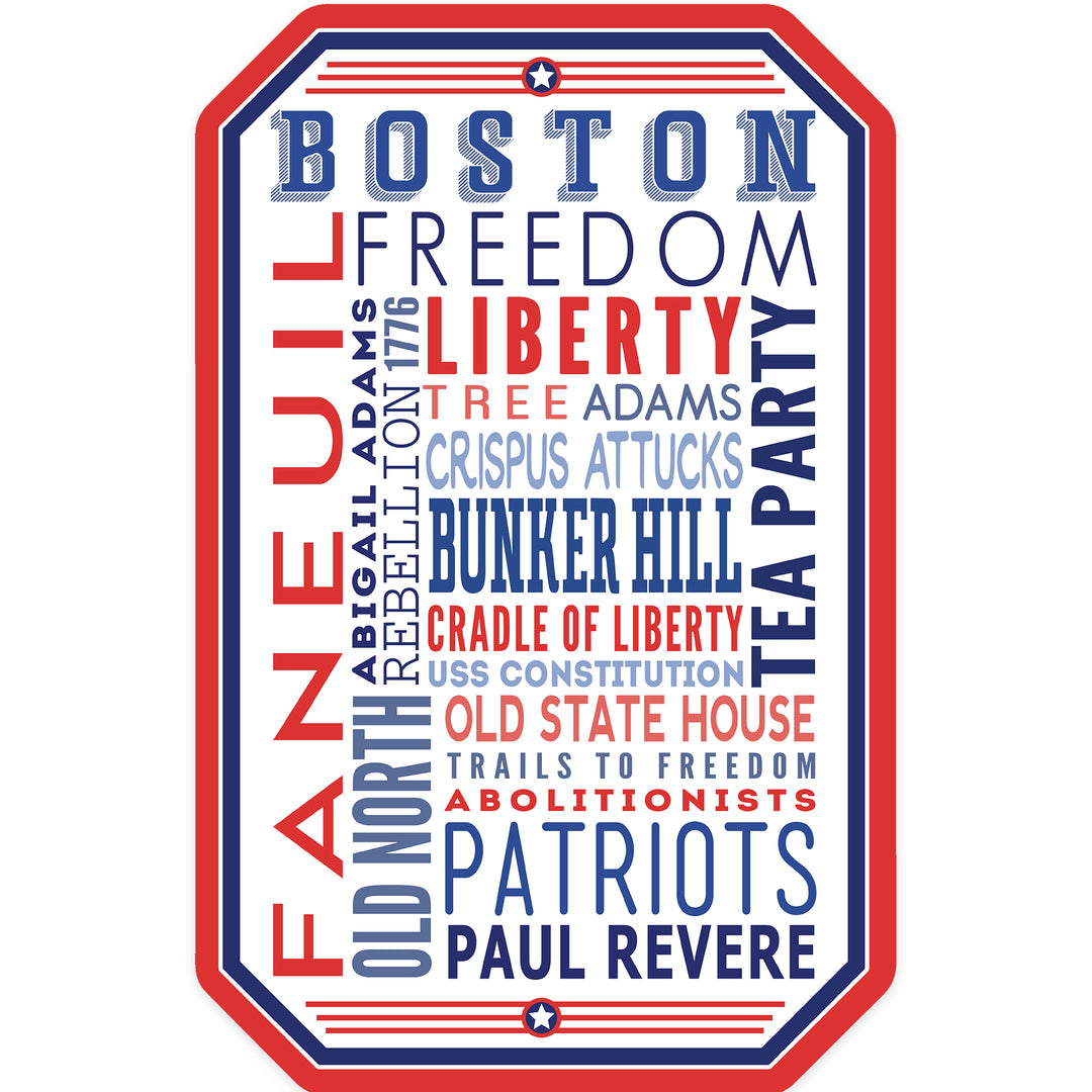 Boston, Massachusetts, Typography, Contour, Vinyl Sticker