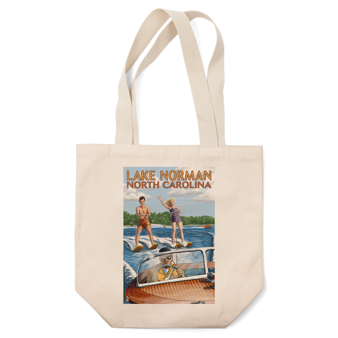 Lake Norman, North Carolina, Water Skiing, Lantern Press Artwork, Tote Bag