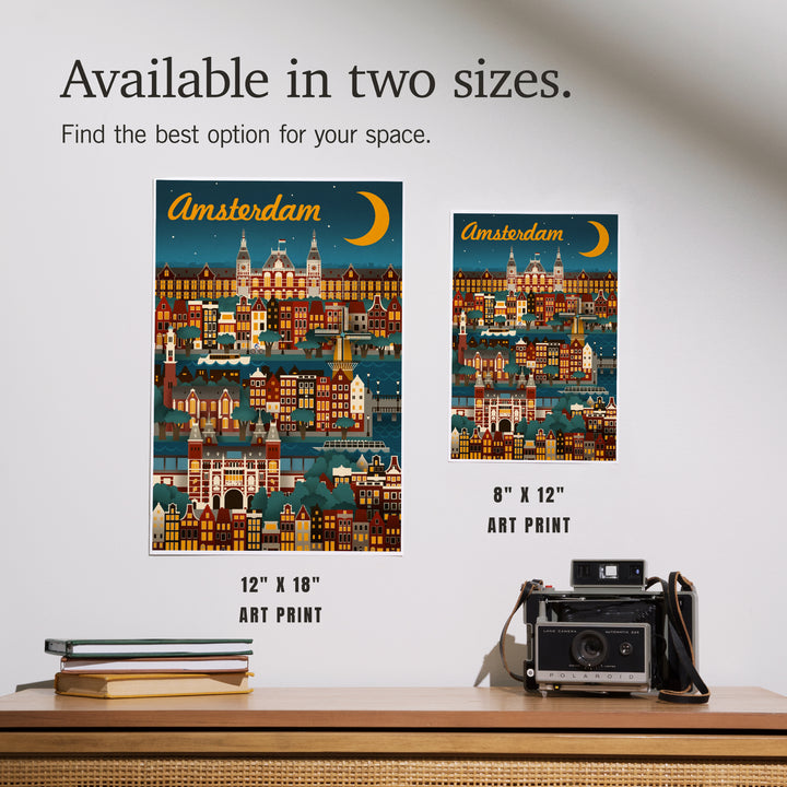 Amsterdam, Retro Skyline, Art & Giclee Prints