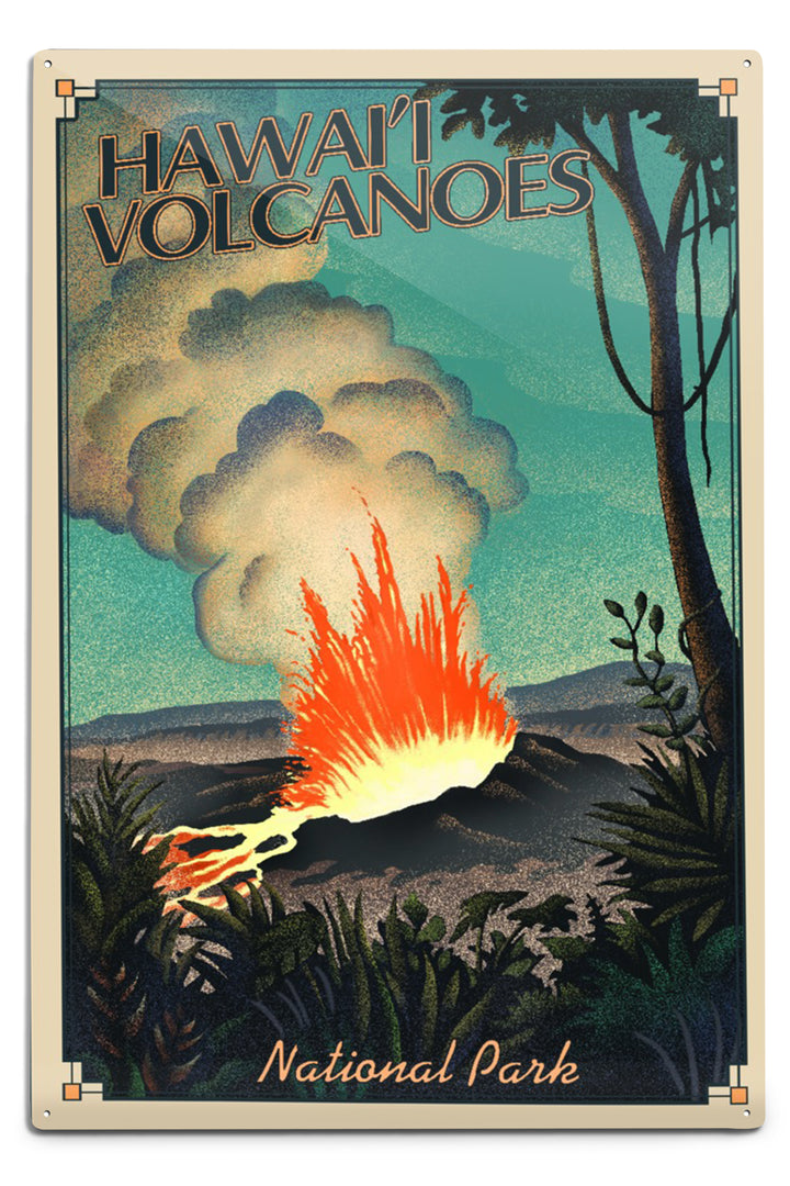 Hawaii Volcanoes National Park, Lithograph National Park Series, Metal Signs