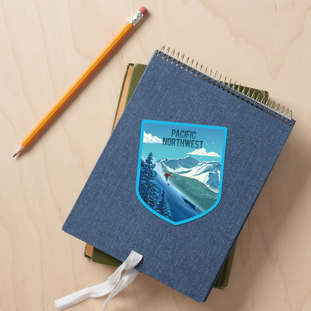 Pacific Northwest, Lithograph, Downhill Skier, Vinyl Sticker