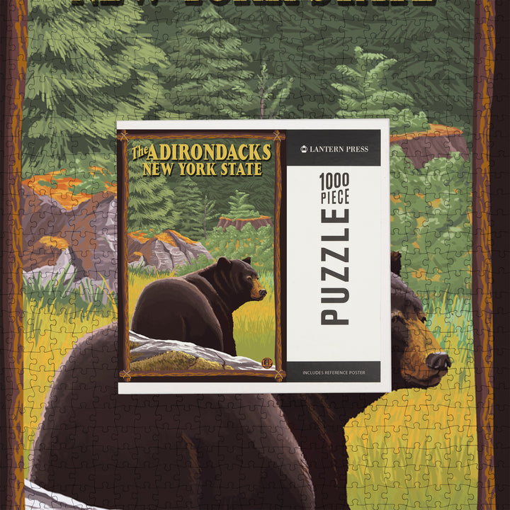 The Adirondacks, New York, Black Bear in Forest, Jigsaw Puzzle