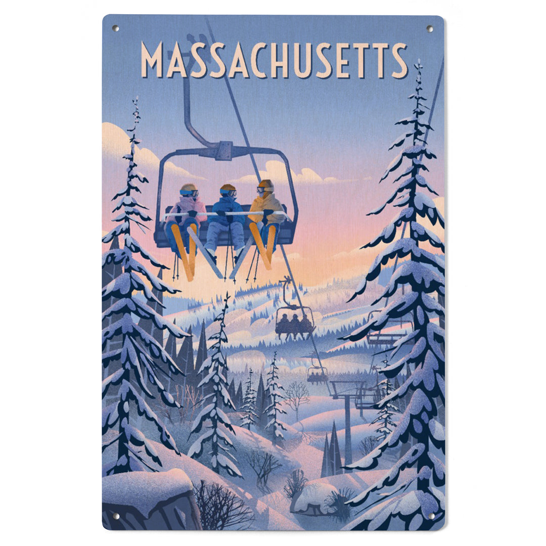 Massachusetts, Chill on the Uphill, Ski Lift, Wood Signs and Postcards