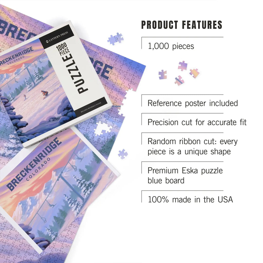 Breckenridge, Colorado, Oil Painting, Skiers, Jigsaw Puzzle